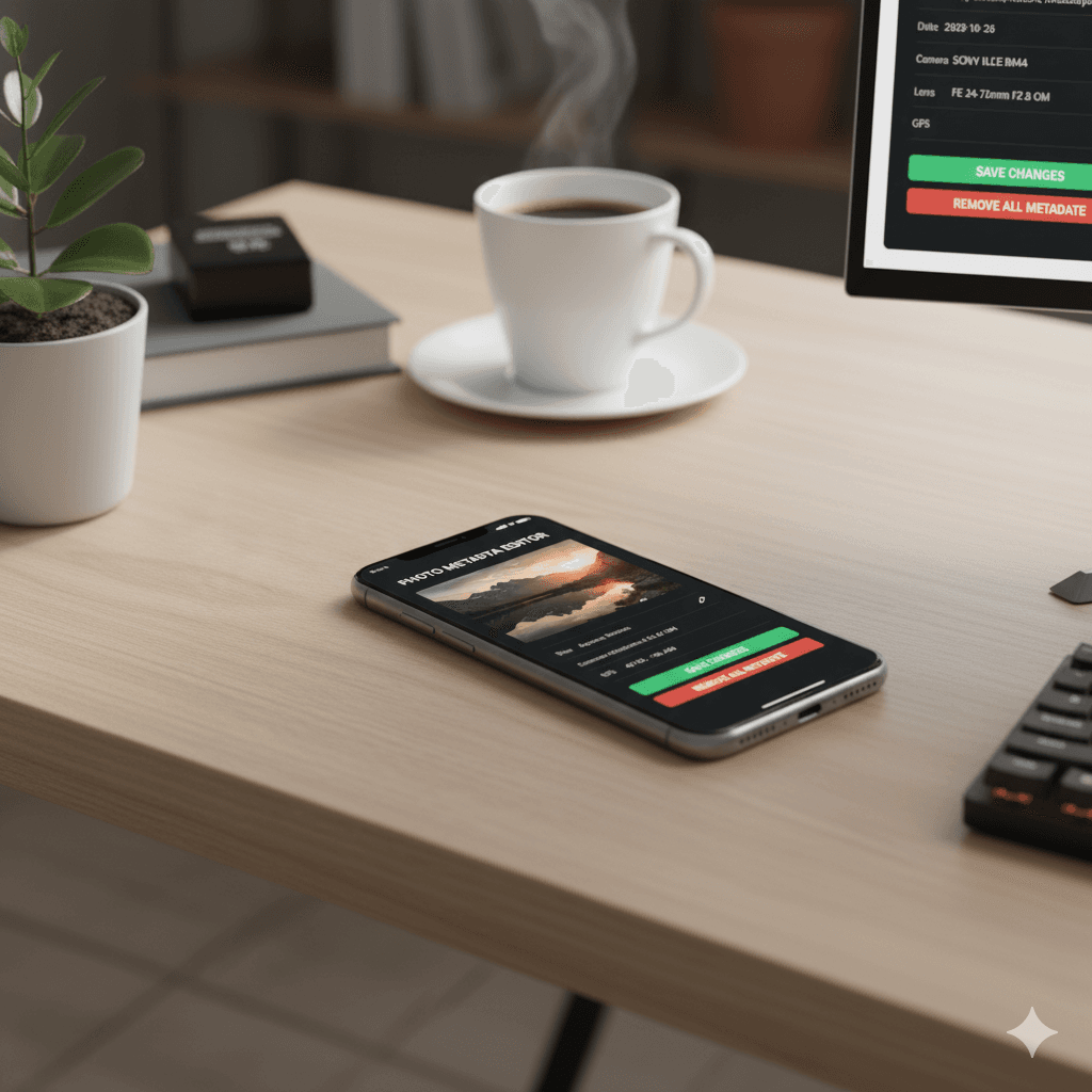 Visualization of photo metadata flowing into a map